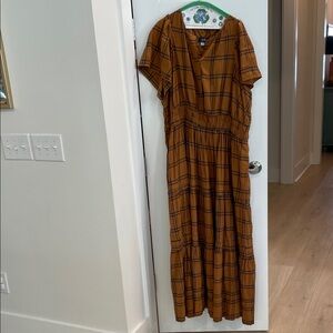 Maeve Checkered Maxi Dress in Brown